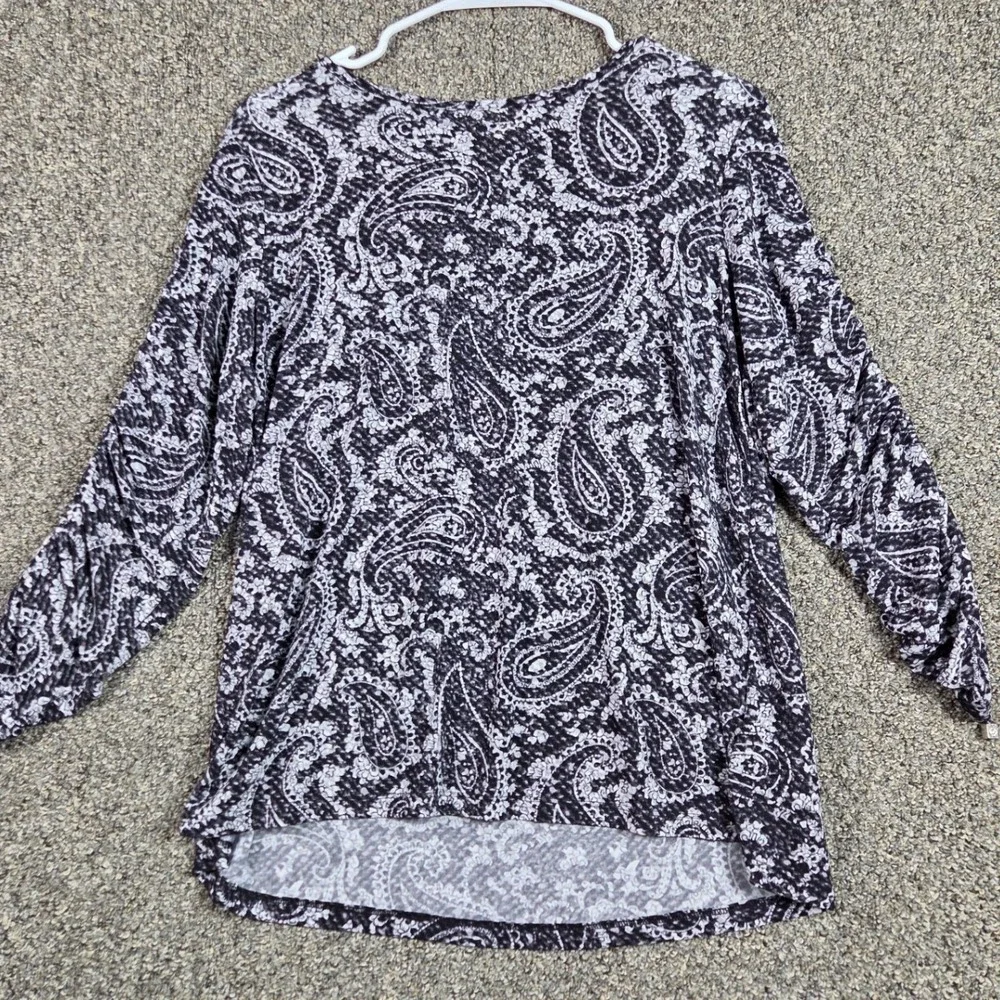 Michael‎ Kors Shirt Womens P/M Black Paisley Cinching Sleeves Flared Office Wear
